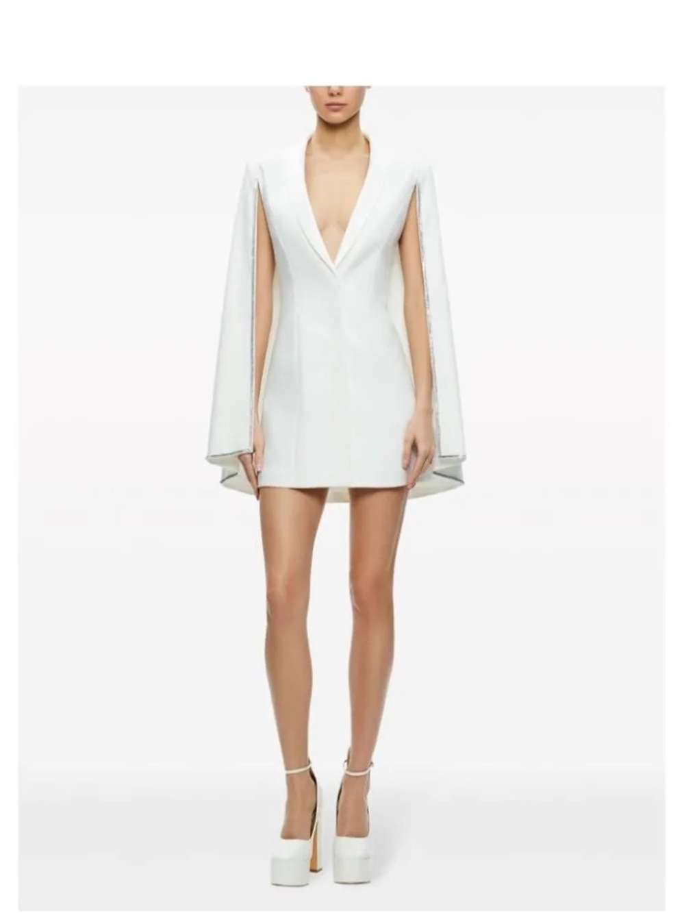 Alice + Olivia White Cape Mini Dress with Plunging V-Neck